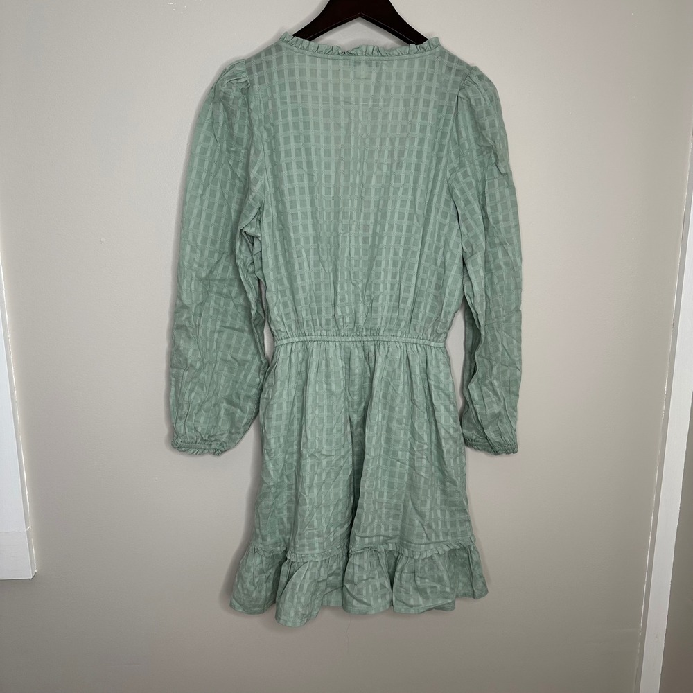 American Eagle Women's Sage Green‎ Textured Wrap Dress Long Sleeve Ruffle Midi M - Picture 7 of 7